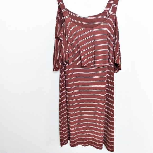 Lush Brown and White Striped Ruffle Tank Midi Dress Size Medium - Picture 3 of 6